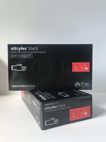 Rękawiczki nitrylowe czarne bezpudrowe niejałowe rozmiar L/ Mercator Medical NITRYLEX black powder-free - 100 szt