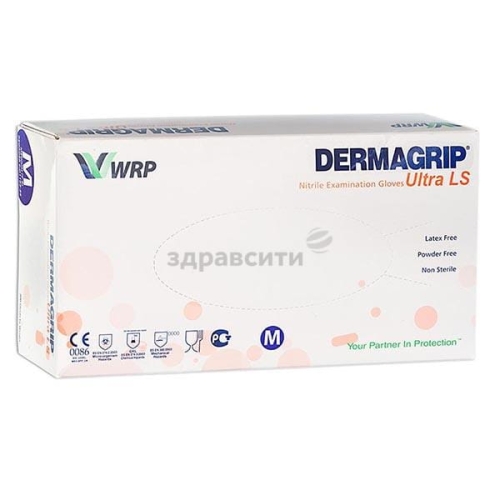 Rękawiczki nitrylowe niebieskie bezpudrowe rozmiar M/ Dermagrip nitrile examination glove powdered free - 100 szt